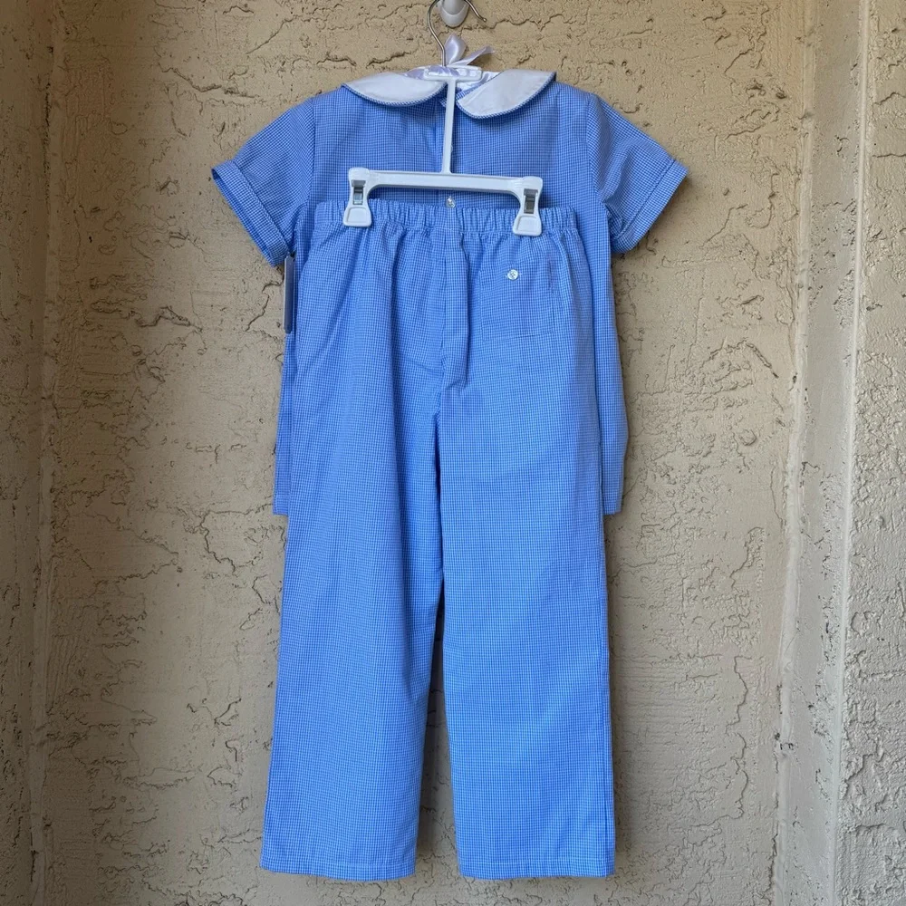 NWT Edgehill Collection Little Boys' Peter Pan Cap Sleeve Tab Pants Set Sz 6